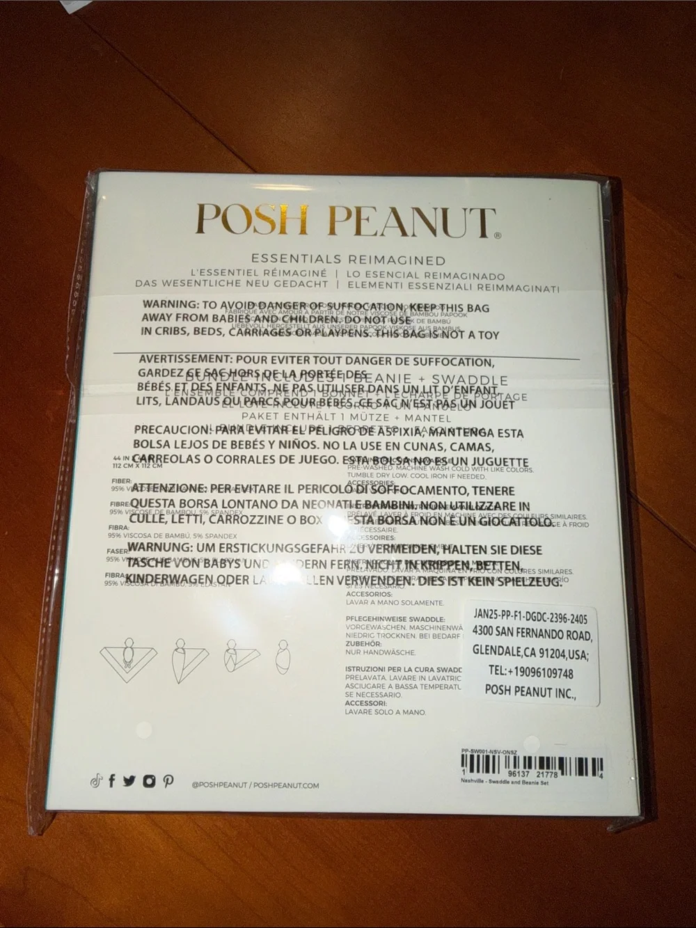 Posh Peanut Swaddle & Beanie Set Nashville Print NEW